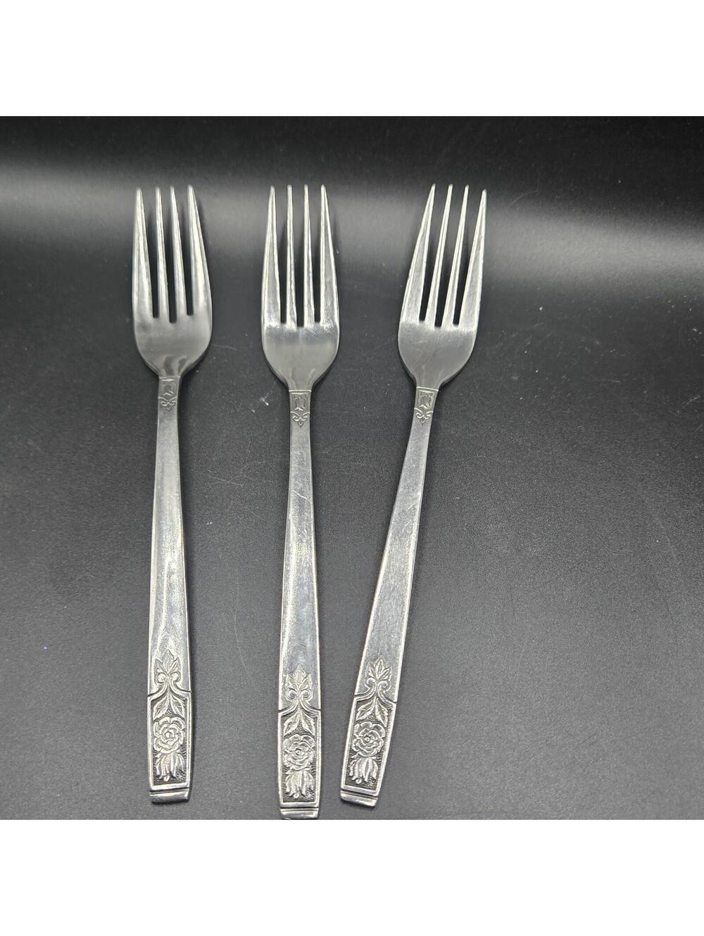 Customcraft Fleur de Lis Salad Forks 6-1/4" Stainless  Lot of 3